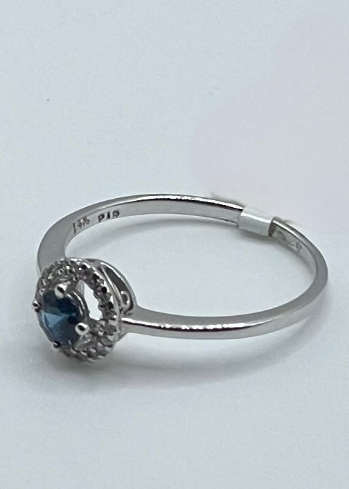 14k White Gold Round Sapphire and Diamond Halo Ring
