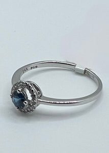 14k White Gold Round Sapphire and Diamond Halo Ring