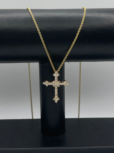 Diamond and 14k Yellow Gold Cross Necklace