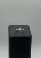 14k White Gold Diamond Quatrefoil Ring - Beaded Band Design with Intricate Detailing