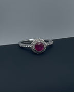 Luxurious 14k White Gold 0.75ct Round Ruby and 0.35ctw Diamond Halo Ring