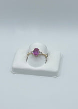 Load image into Gallery viewer, Elegant 18k Yellow Gold Pink Sapphire Ring with 0.20ct Diamonds, Size 6.5
