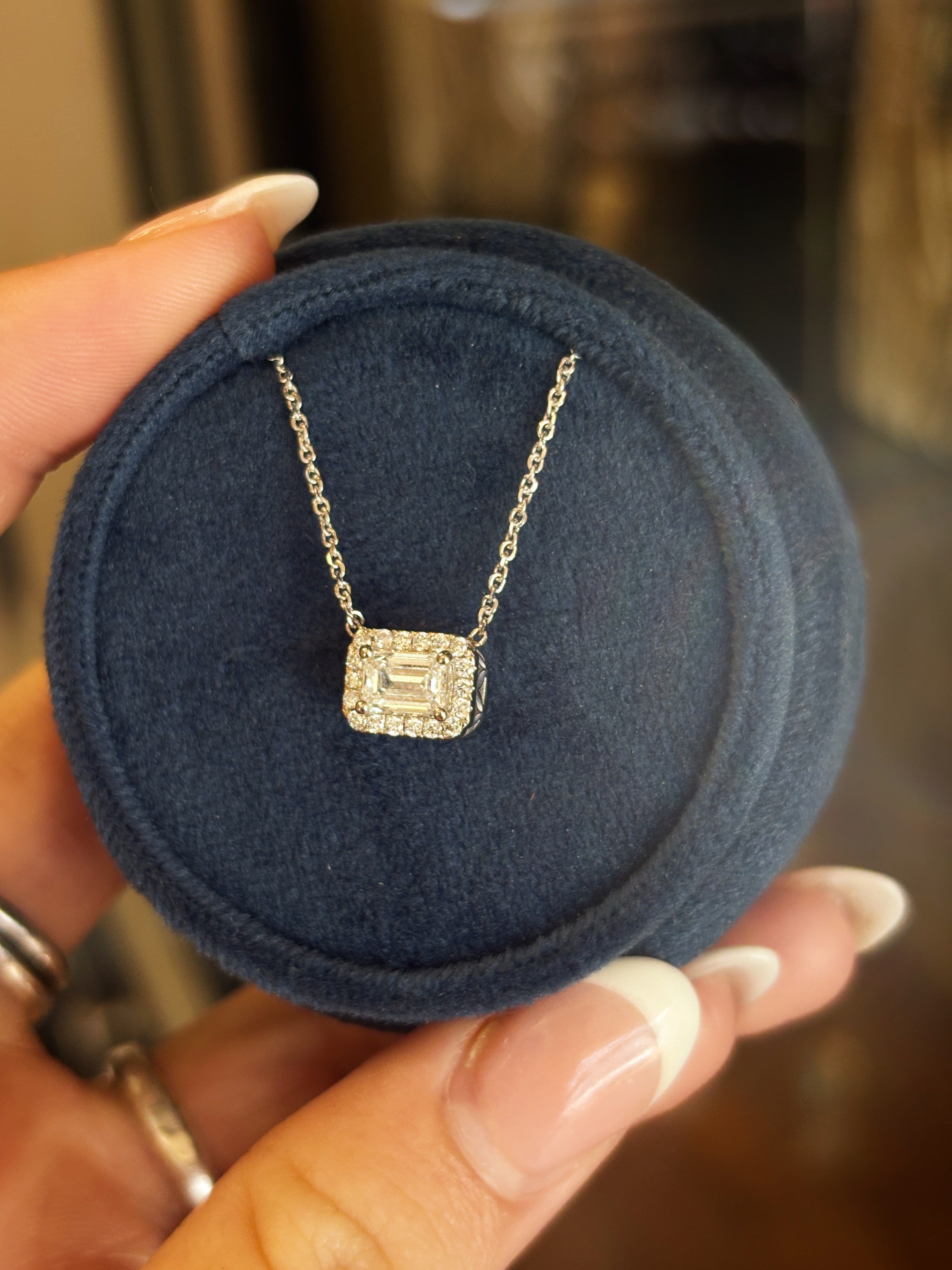 Natural Emerald Diamond Pendant with Accent Diamond Halo