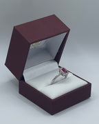 Exquisite 14k White Gold 0.75ct Emerald-Cut Ruby and 0.25ctw Diamond Halo Ring