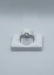 Classic 14K White Gold Round-Cut Diamond Engagement Ring with Engraved Band - 0.97 Carat, Lab F VS1