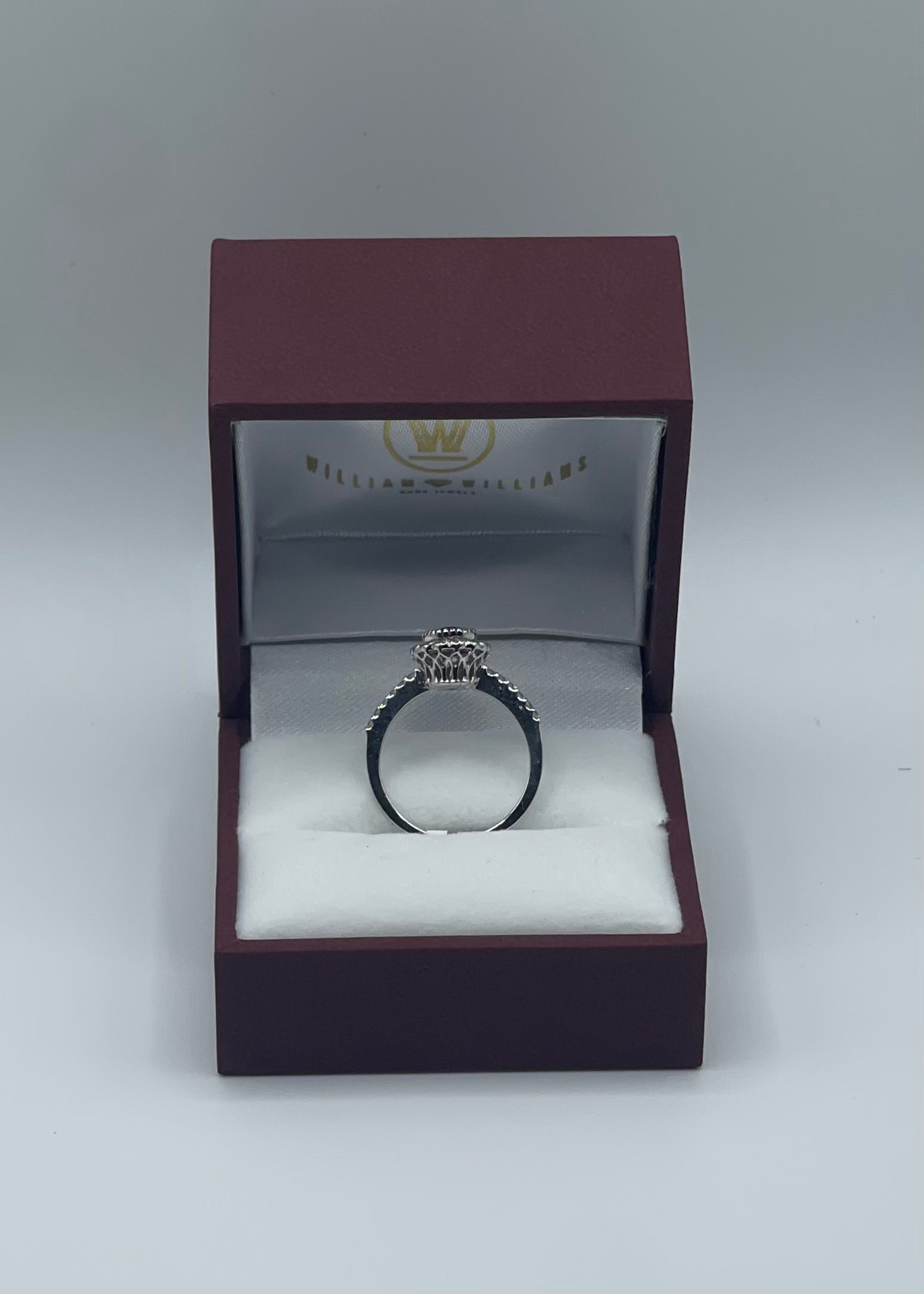 Luxurious 14k White Gold 0.75ct Round Ruby and 0.35ctw Diamond Halo Ring