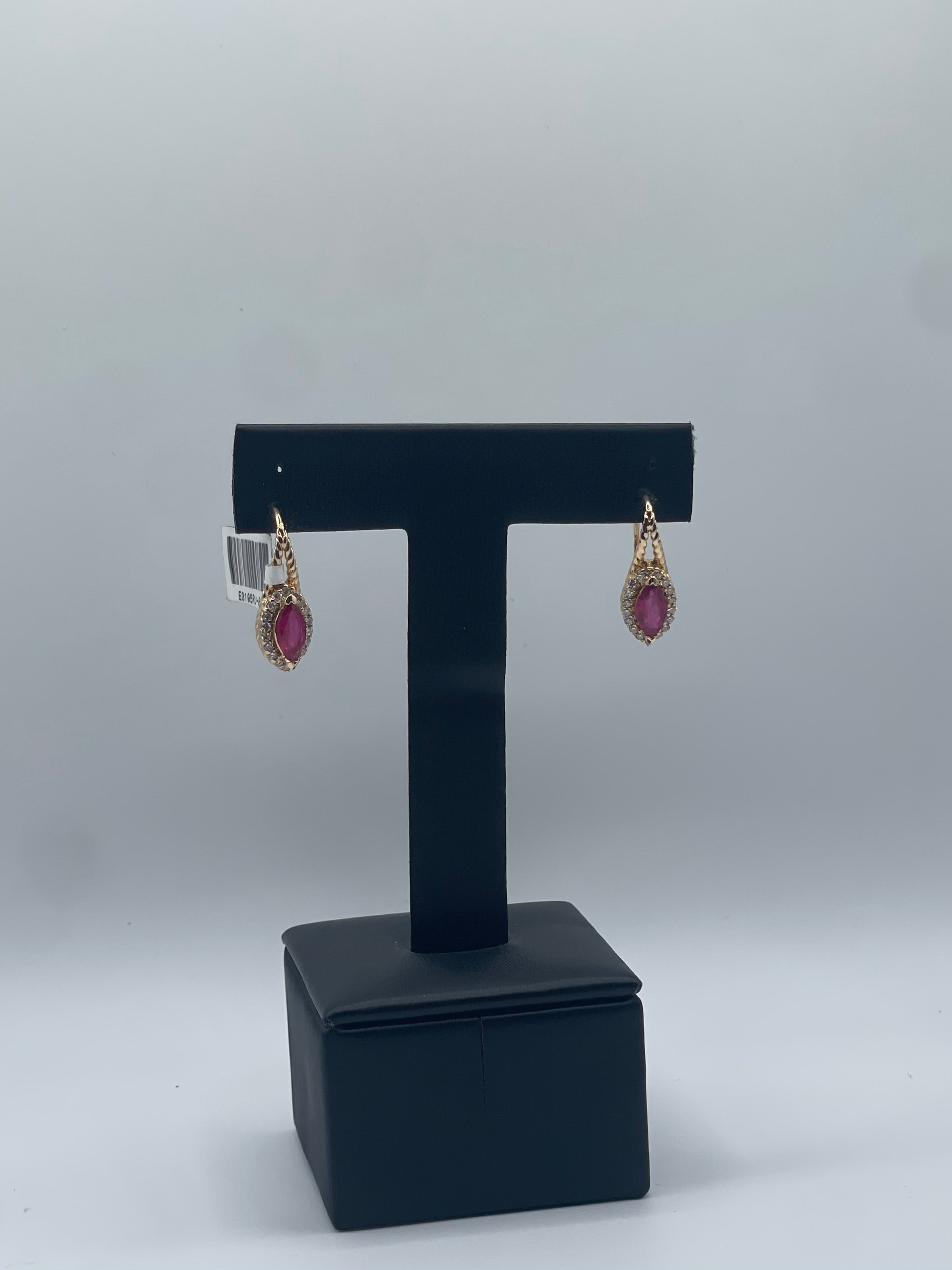 14k Yellow Gold Marquise-Cut 1.30ctw Ruby and 0.40ctw Diamond Drop Earrings