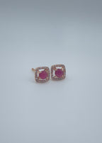 Enchanting 14K Rose Gold 0.70ctw Round Ruby and 0.20ctw Diamond Square Stud Earrings