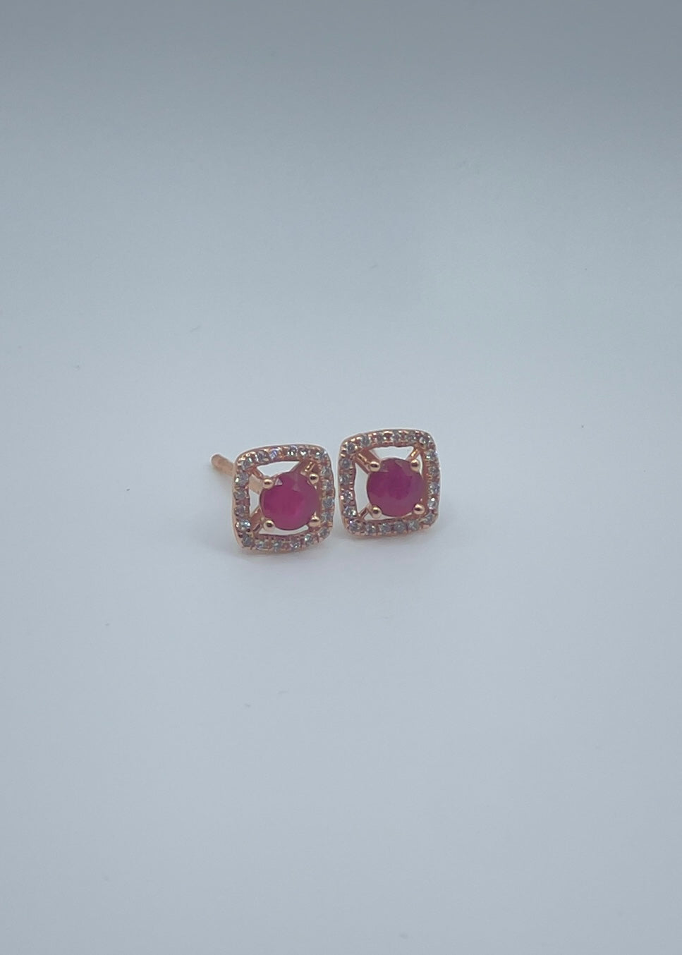 Enchanting 14K Rose Gold 0.70ctw Round Ruby and 0.20ctw Diamond Square Stud Earrings