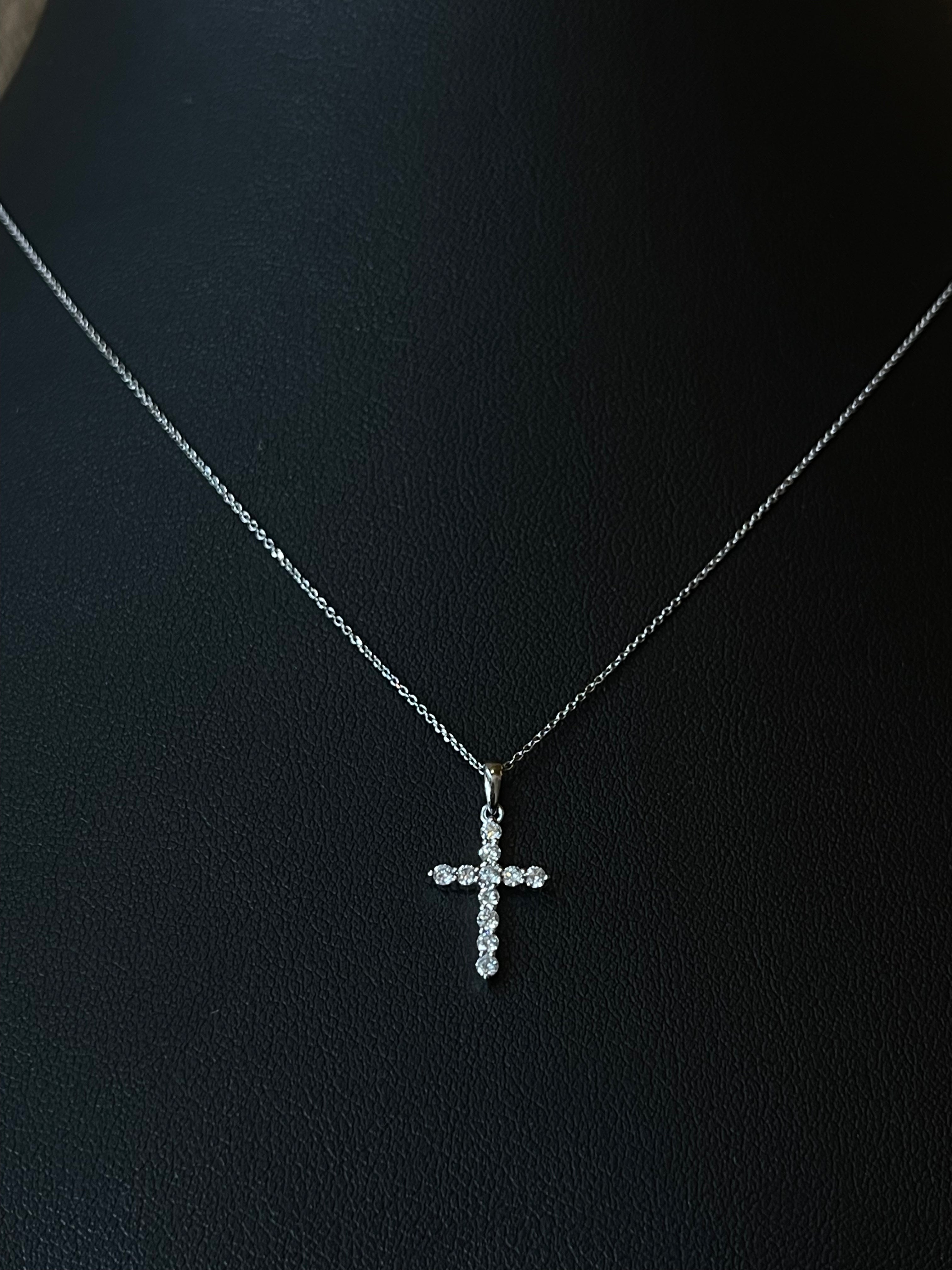Elegant Diamond Cross Necklace in 14k White Gold
