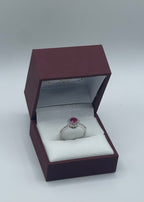 Luxurious 14k White Gold 0.75ct Round Ruby and 0.35ctw Diamond Halo Ring