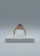 Load image into Gallery viewer, Elegant 18k Yellow Gold Pink Sapphire Ring with 0.20ct Diamonds, Size 6.5
