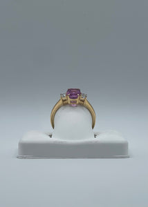 Elegant 18k Yellow Gold Pink Sapphire Ring with 0.20ct Diamonds, Size 6.5