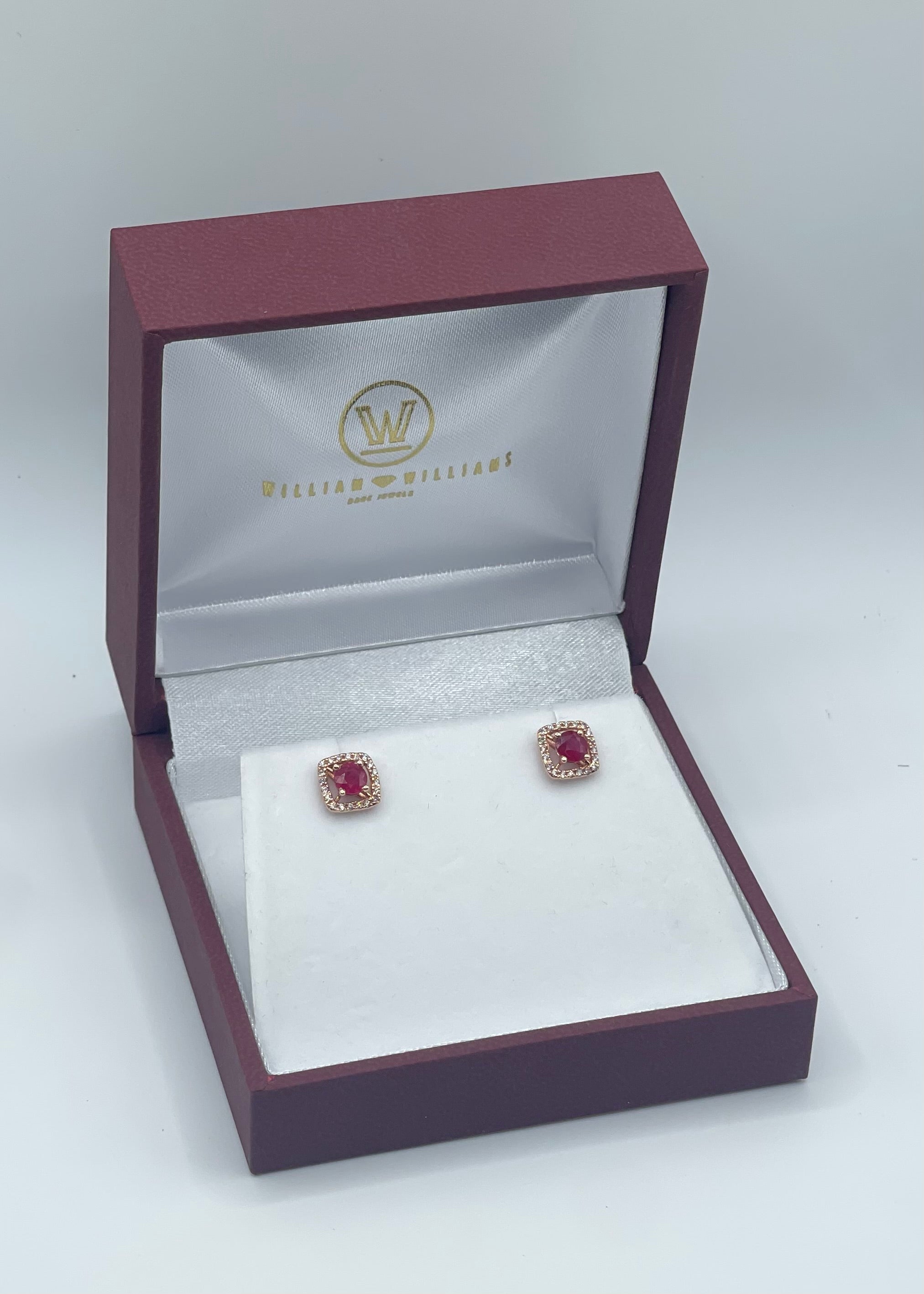 Enchanting 14K Rose Gold 0.70ctw Round Ruby and 0.20ctw Diamond Square Stud Earrings