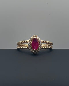 Elegant Twisted Rope Split Shank Marquise Ruby and Diamond Ring