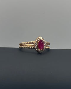 Elegant Twisted Rope Split Shank Marquise Ruby and Diamond Ring