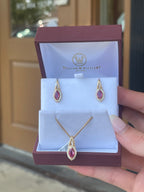 14k Yellow Gold Marquise-Cut 1.30ctw Ruby and 0.40ctw Diamond Drop Earrings