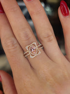 18K Yellow Gold Morganite and Diamond Double Band Halo Ring