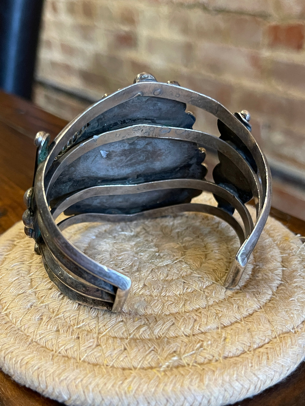 Vintage 1970s Triangle Turquoise Stone Sterling Silver Cuff Bracelet