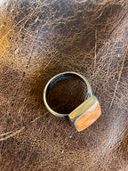 EMT Signed Native American Orange Spiny Oyster Rectangle Sterling Silver Ring, Size 7