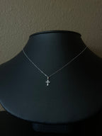 Dainty Mini Diamond Cross Necklace in 14k White Gold