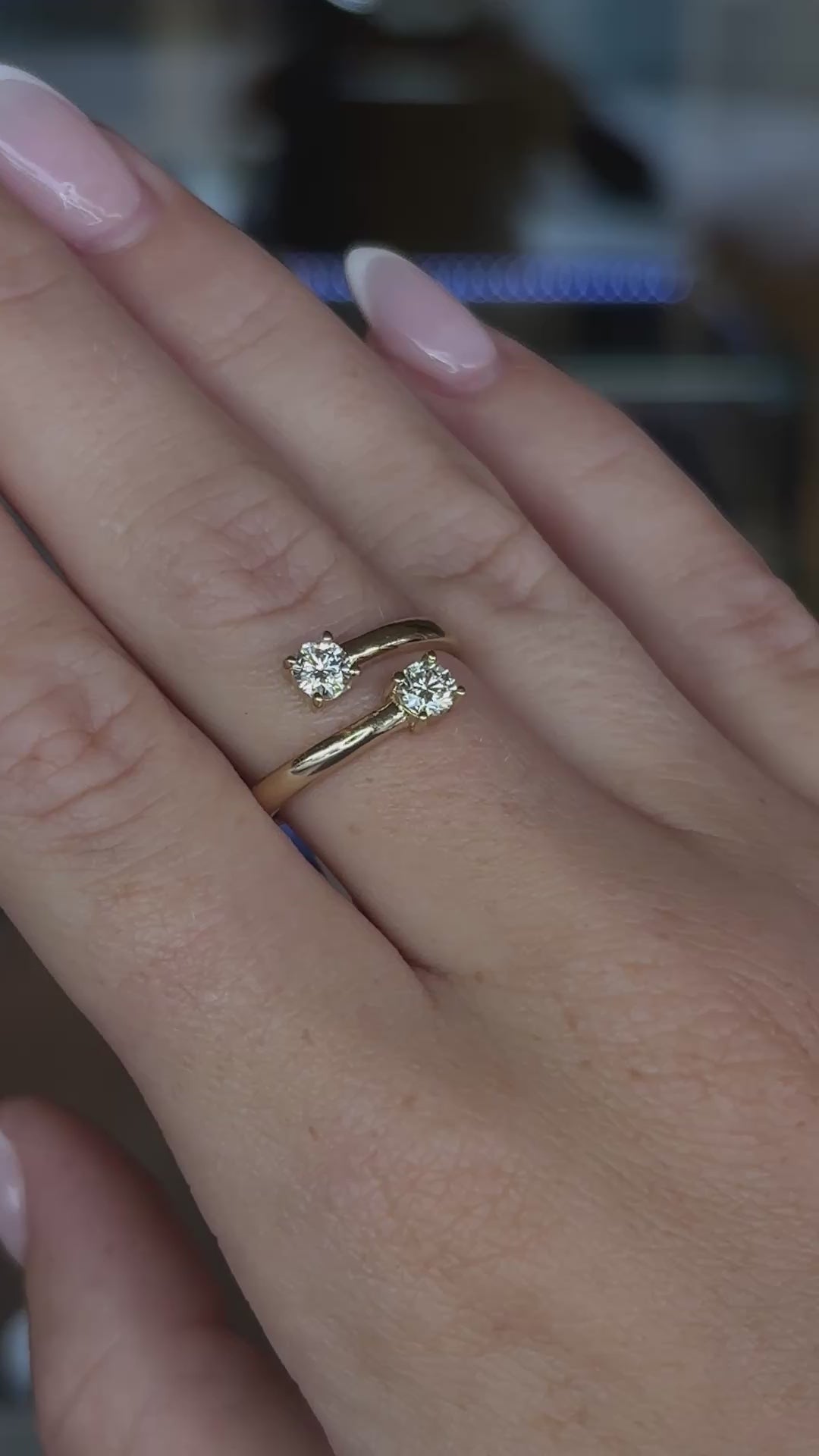 14K Yellow Gold Diamond Bypass Cuff Ring