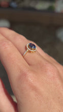 Load and play video in Gallery viewer, 18K Yellow Gold Sapphire and Diamond Halo Ring
