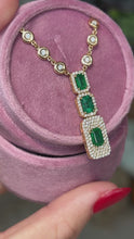 Load and play video in Gallery viewer, 18K Yellow Gold Emerald Drop Halo Necklace
