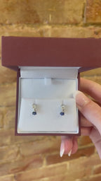 Sapphire and Diamond Platinum Dangle Earrings - 0.39ct Diamonds, 0.58ct Sapphires
