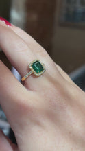 Load and play video in Gallery viewer, 18K Yellow Gold Emerald and Diamond Halo Ring
