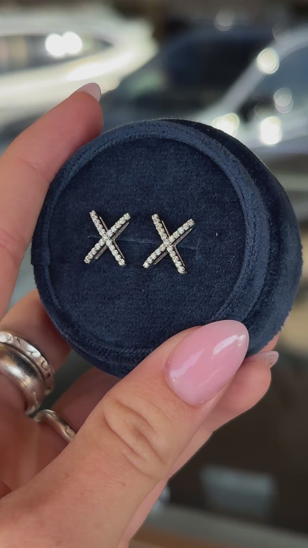 18K White Gold + Diamond X Earrings