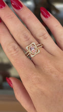 Load and play video in Gallery viewer, 18K Yellow Gold Morganite and Diamond Double Band Halo Ring
