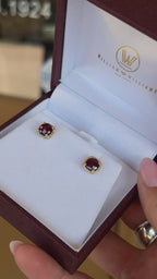 14K Yellow Gold Checkerboard-Cut Red Garnet Studs