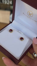 Load and play video in Gallery viewer, 14K Yellow Gold Checkerboard-Cut Red Garnet Studs
