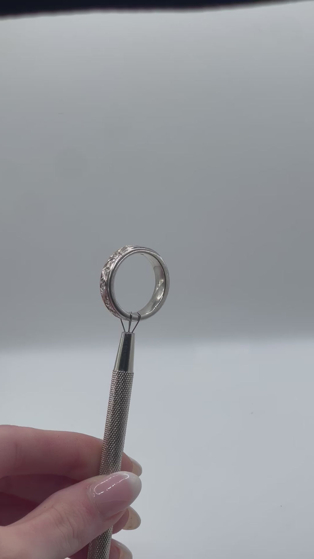 Hand Engraved Scroll Pattern Men's Diamond Ring/Wedding Band in 14k White Gold