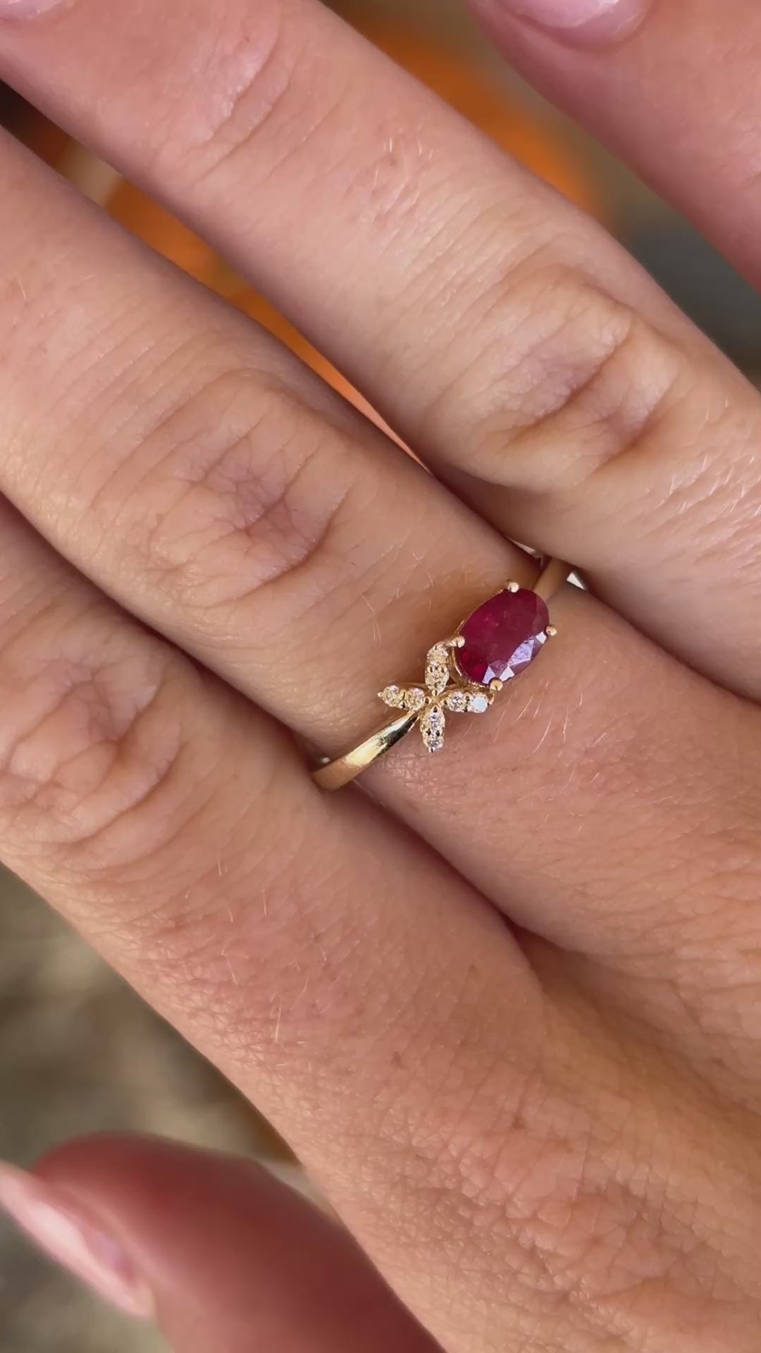 14K Yellow Gold XO Ruby and Diamond Ring