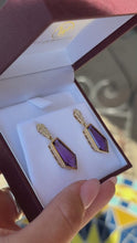 Load and play video in Gallery viewer, 18K Yellow Gold Purple Amethyst and Diamond Drop Earrings
