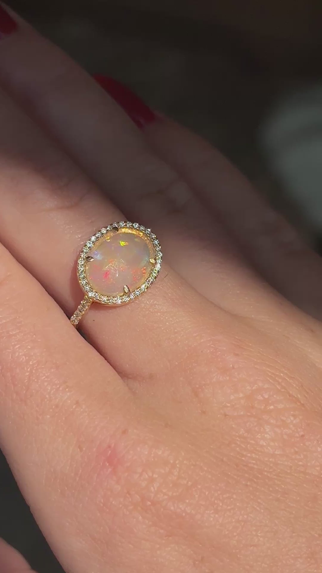 18K Yellow Gold Opal and Diamond Halo Ring