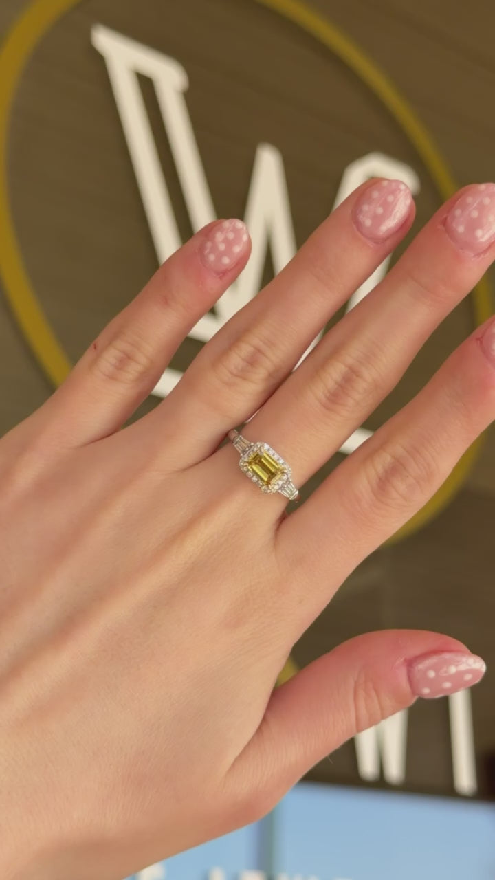 Yellow Sapphire & Diamond Halo Ring