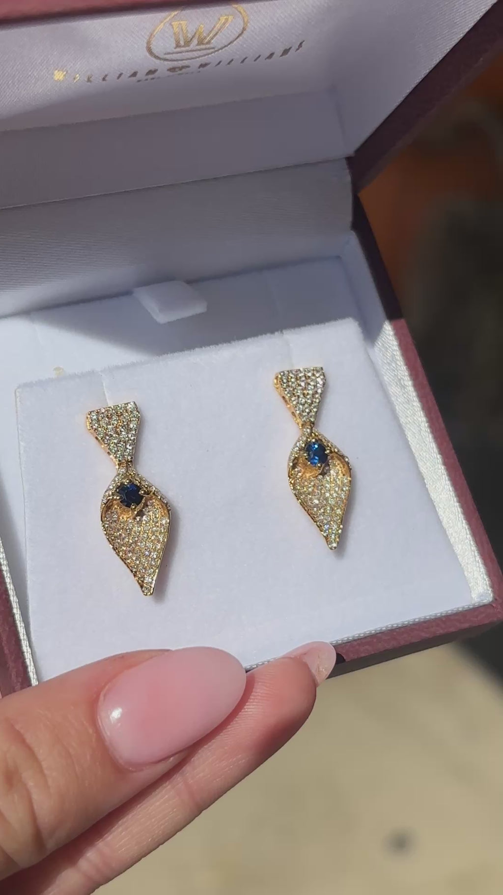 18K Yellow Gold Diamond Pavé and Sapphire Dangle Earrings