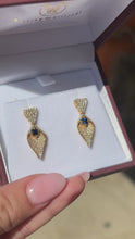 Load and play video in Gallery viewer, 18K Yellow Gold Diamond Pavé and Sapphire Dangle Earrings
