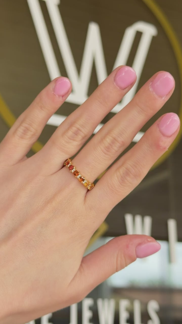 18K Yellow Gold Ombre Yellow–Orange Sapphire & Diamond Eternity Ring