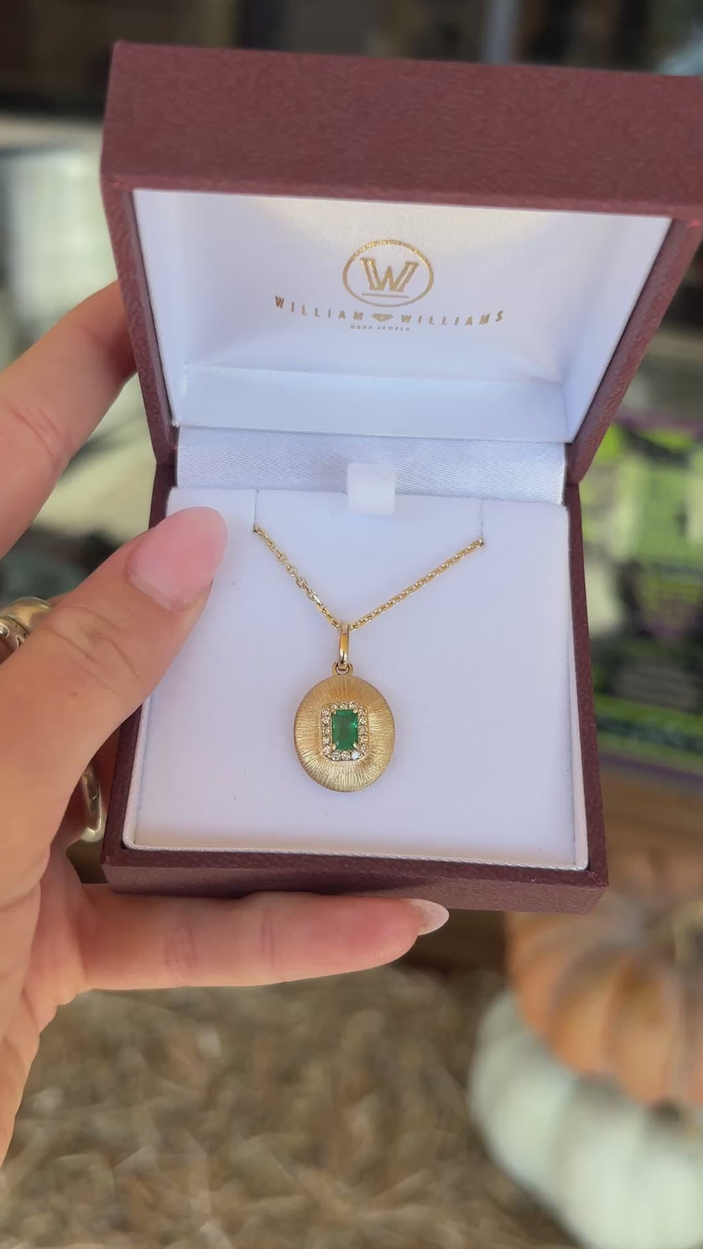 14K Yellow Gold Emerald Halo Pendant with Fluted Dome Setting