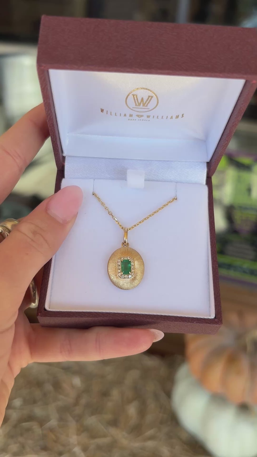 14K Yellow Gold Emerald Halo Pendant with Fluted Dome Setting