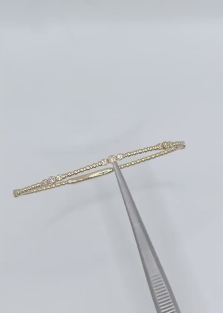 Bezel Set Beaded 14K Yellow Gold and Diamond Flexi Bangle - 0.34ctw