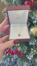 Load and play video in Gallery viewer, 14k Yellow Gold Round Ruby and Diamond Halo Pendant
