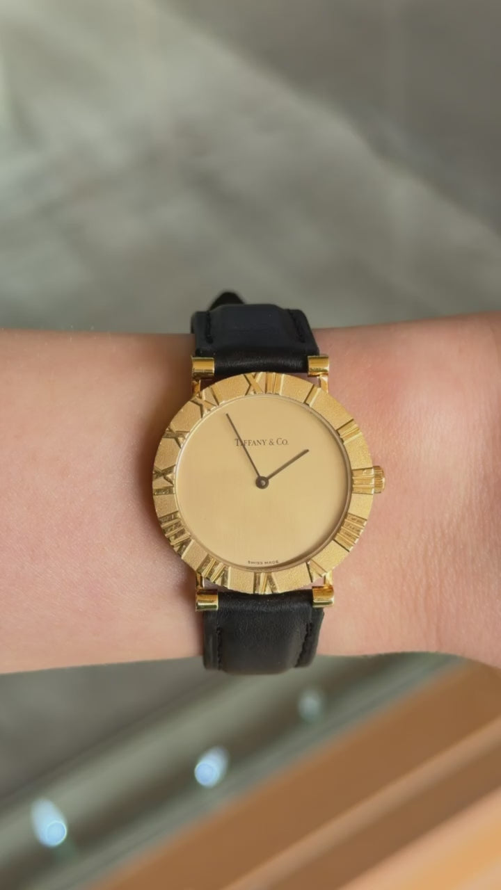 Tiffany & Co. Solid 18K Gold Dress Watch on Noir Leather