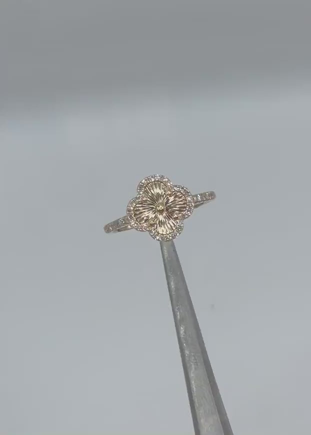 14K Yellow Gold Fluted Quatrefoil Ring - 0.24ct Diamonds