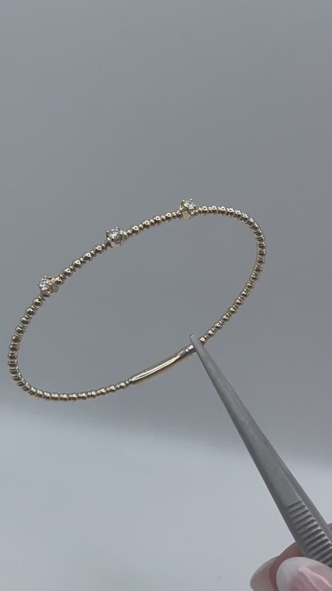 14K Yellow Gold and 3 Stone Diamond Flexi Bangle - 0.21ctw, Beaded Design