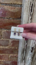 Load and play video in Gallery viewer, 14k Yellow Gold Diamond and Amethyst Dangle Earrings
